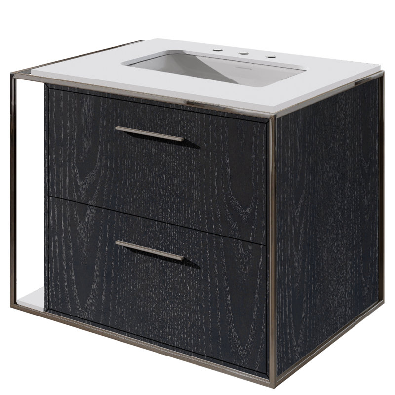Linea 24" Vanity Base, Ash Gray, Polished Stainless Steel, 8" Widespread