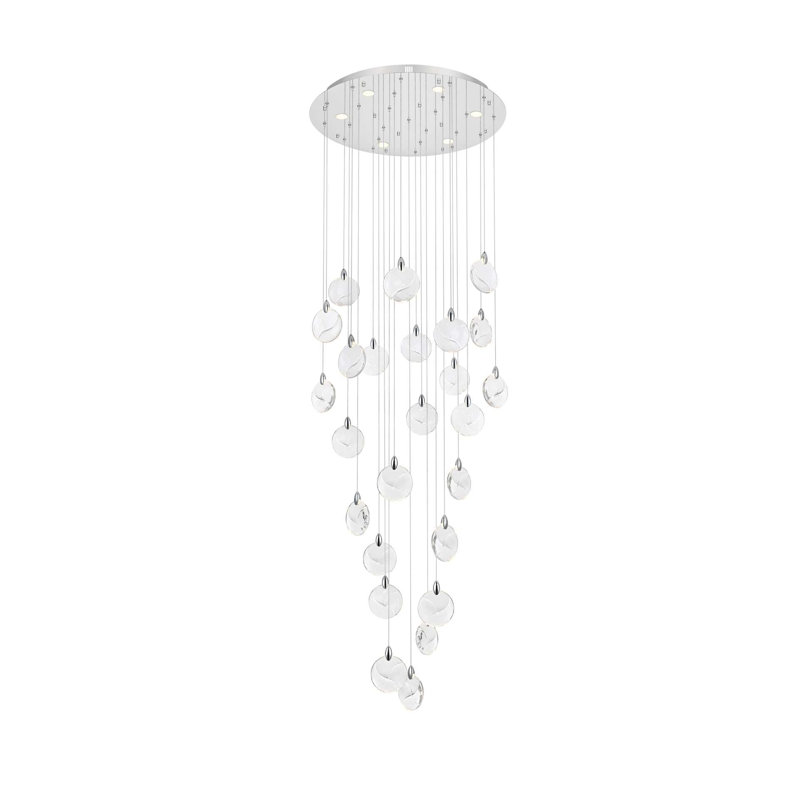 Lustre en cristal Bellino, H 7,5 po x l 36 po x P 36 po, Chrome chrome, 31 lumières