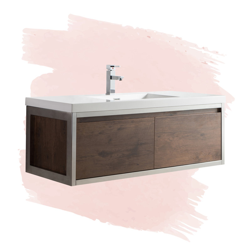 Boswick 47.25'' Single Bathroom Vanity with Top, Matte Black, Rosewood