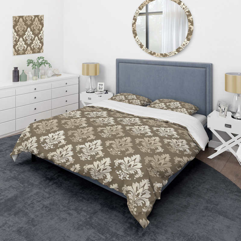 Ensemble de housse de couette brun beige damassé Glam Patten I - Glam, Housse de couette simple + 2 taies décoratives st