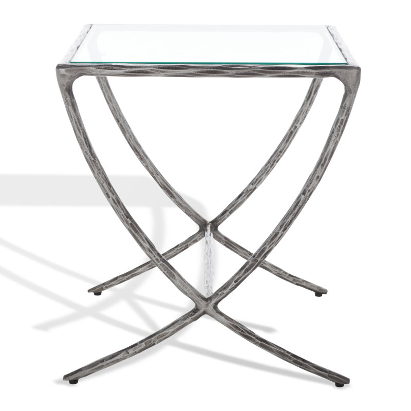 Glass End Table, Silver