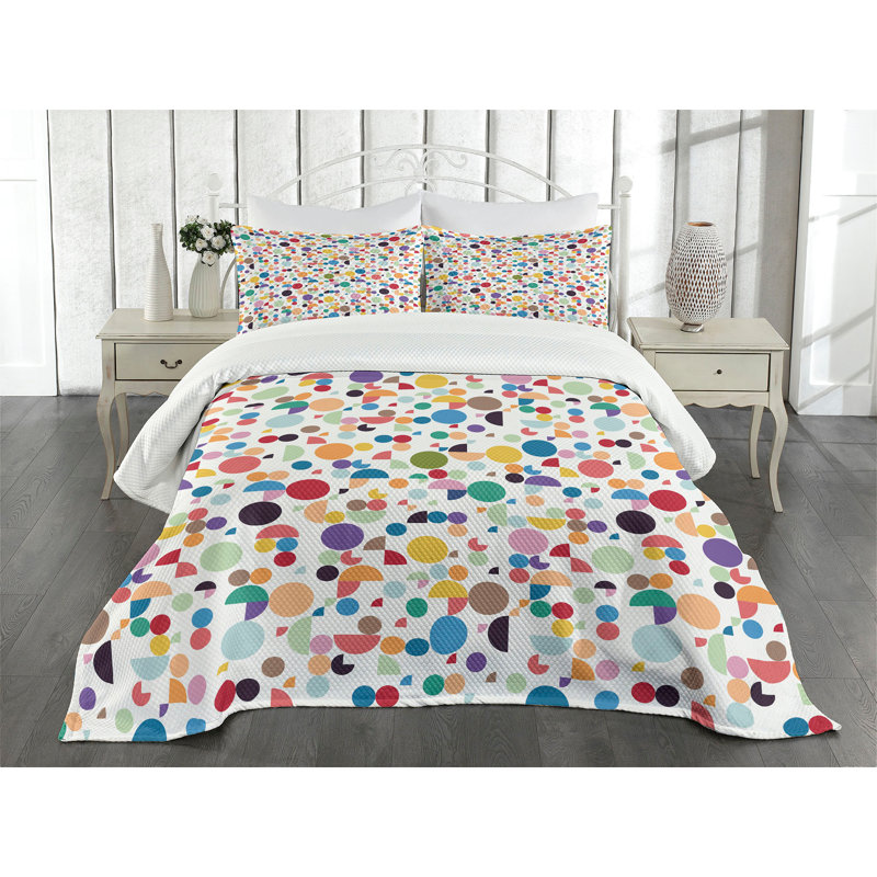Ambesonne Geometric Bedspread Retro Oval Shapes Multicolor, King Coverlet/Bedspread + 2 Pillow Shams