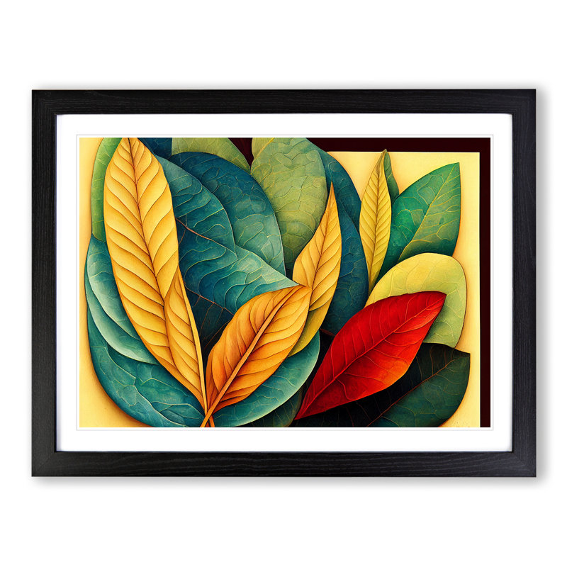 XH1022-10135X Wholesome Colourful Leaf - Single Picture Frame Print, 46cm H x 64cm W x 2cm D, Black Framed