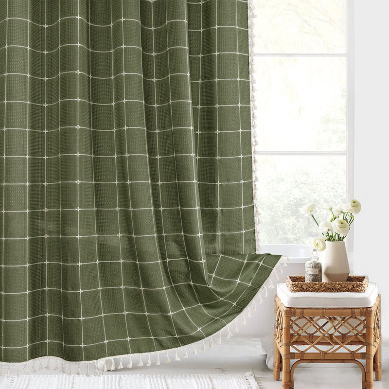 Ensemble de rideau de douche Green Boho Farmhouse