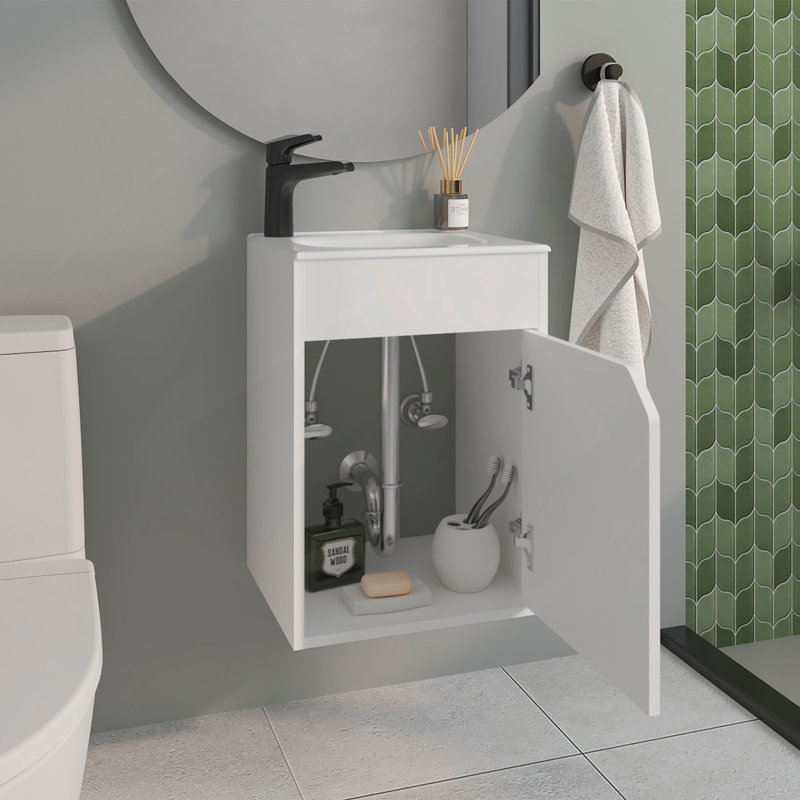 Bathroom Vanity With Sink, 1 Door, White, White