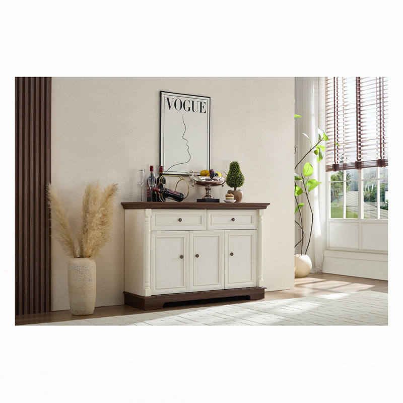 Armoire de rangement Farmhouse avec tiroirs et portes, Noyer/blanc
