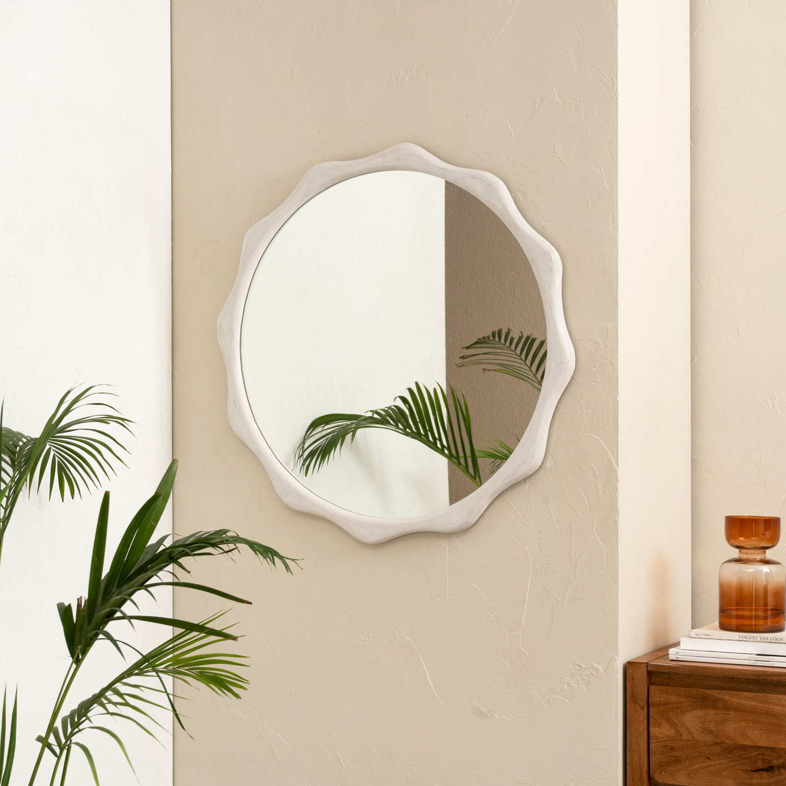 Eastham 30" Mango Accent Mirror, White Wash