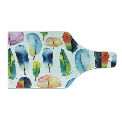 Ambesonne Colorful Tempered Glass Cutting Board Watercolor Abstract Boho White and Multicolor