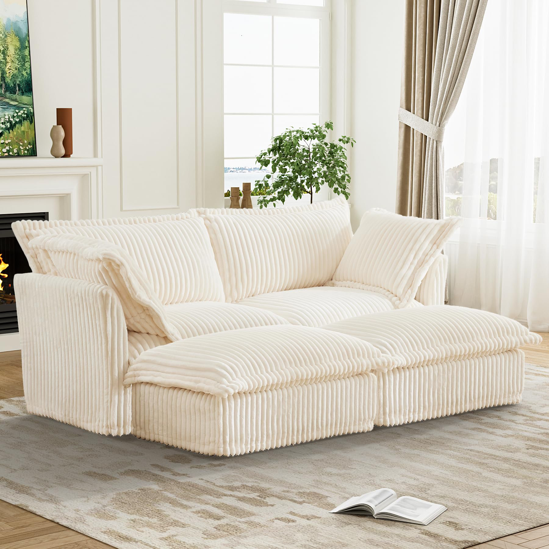 Latitude Run® Modular Corduroy Sectional Sofa With Ottomans for ...