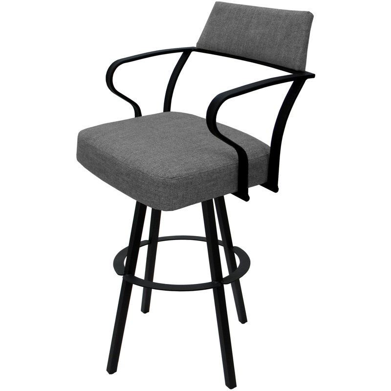 Tabouret de bar pivotant en métal 34 po Keiley, Gris, Noir