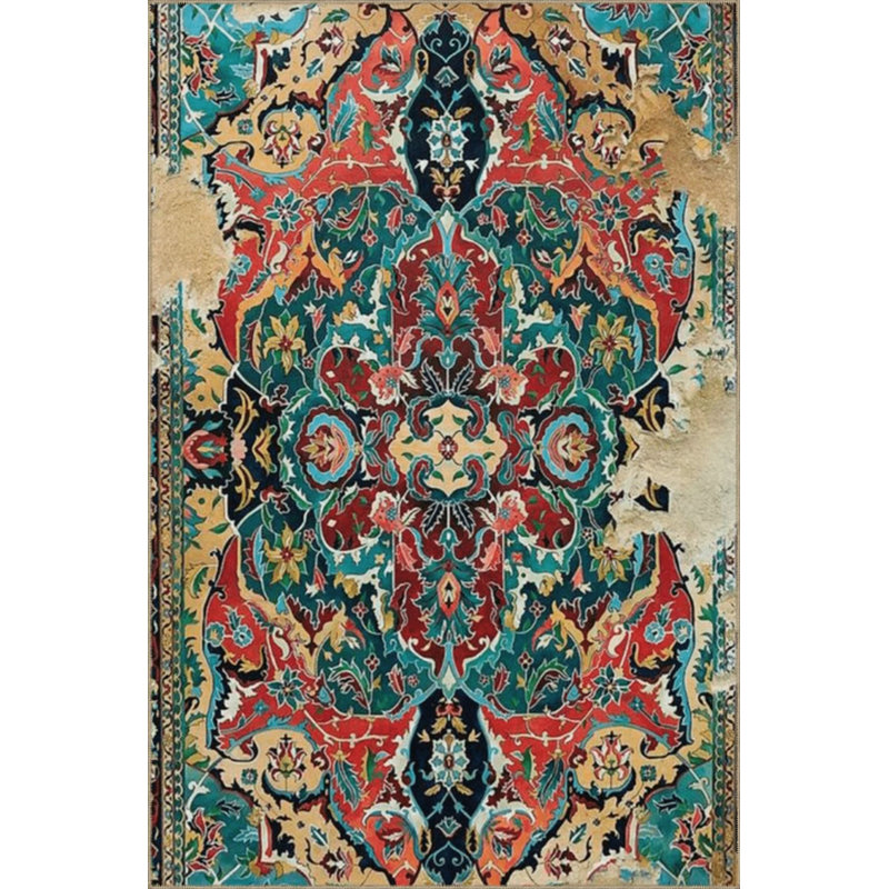 Turquoise Themed Multicolored Abstract Traditional Motif Patterned Vintage Decorative Carpet, Rectangle 5' x 9'11"