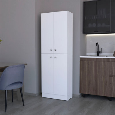 Garde-manger blanc avec 4 portes et 5 tablettes cachées