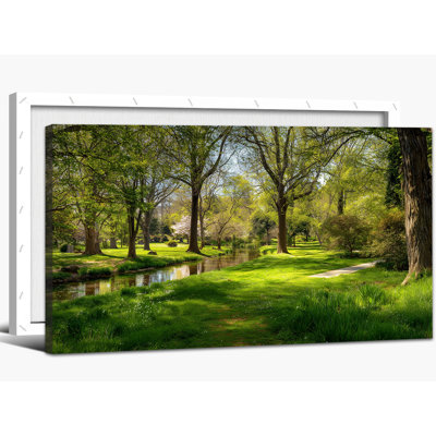 Spring Canvas Artwork, Pristine Landscape Wall Art Nature Decorative Prints, Vibrant Green Forest Painting Tree Scenery Picture Horizontal Embellishm