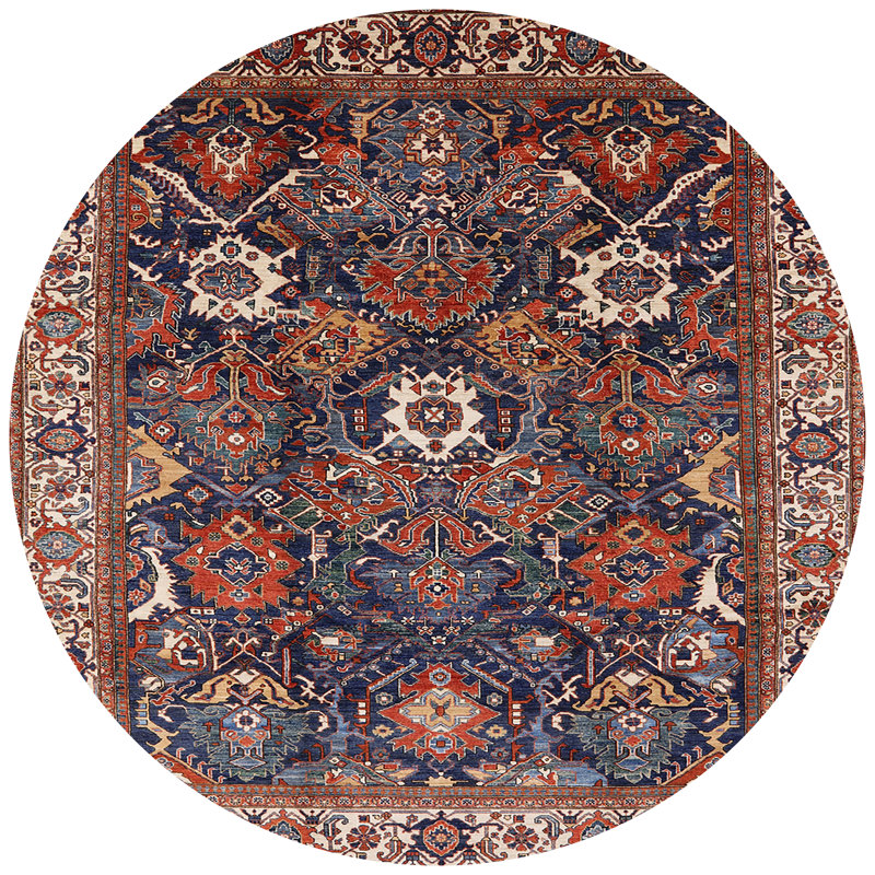 Tapis oriental bleu / beige / brun, Rond 3 pi