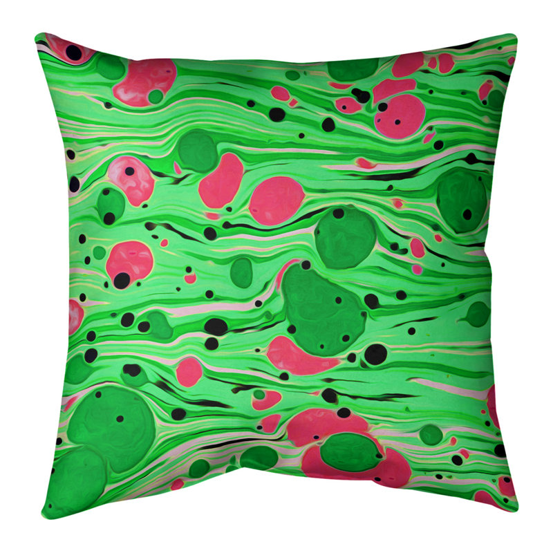Coussin décoratif en lin tourbillons, 14 po x 14 po, Bourre en polyester, Vert et rose