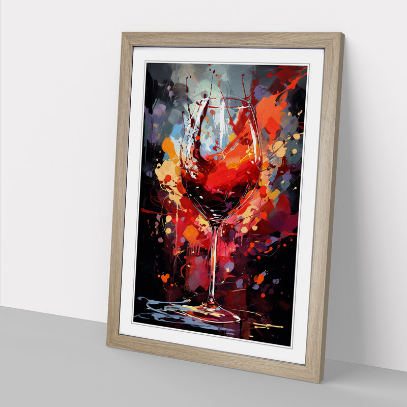 Wine Gestural Art - Framed Print, Oak, 46cm H x 34cm W x 2cm D