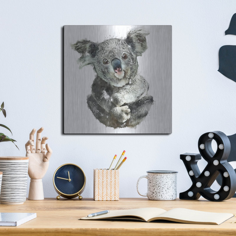 «Koala Cuddle» par Kim Curationa, art mural en métal, H 12 po x l 12 po