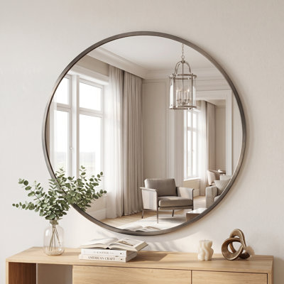 Adelina 30-Inch Round Metal Wall Mirror