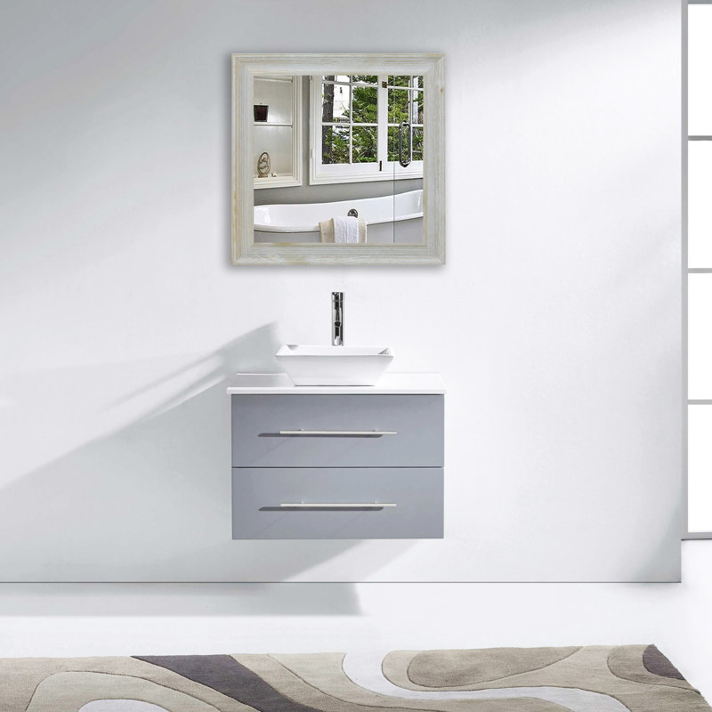Aybar Solid Wood Flat Wall Mirror, 29.5" H x 29.5" W, Gray