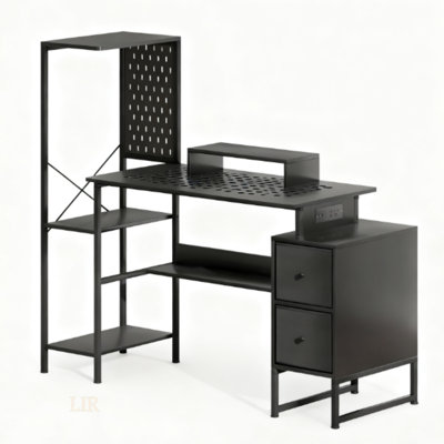 Gaming Desk With Storage, Power Outlets, And LED Lights For Enhanced Home And Office Experience