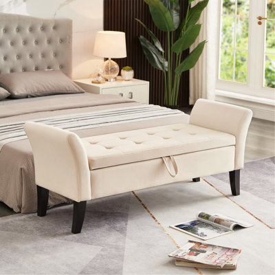 51.5" Bed Bench with Storage Beige Velvet 