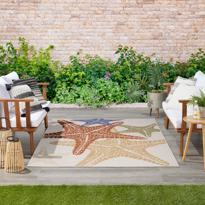 Antwanett Coastal Marine Life Power Loomed Indoor / Outdoor Rug, Rectangle 3'6" x 5'6" (2)
