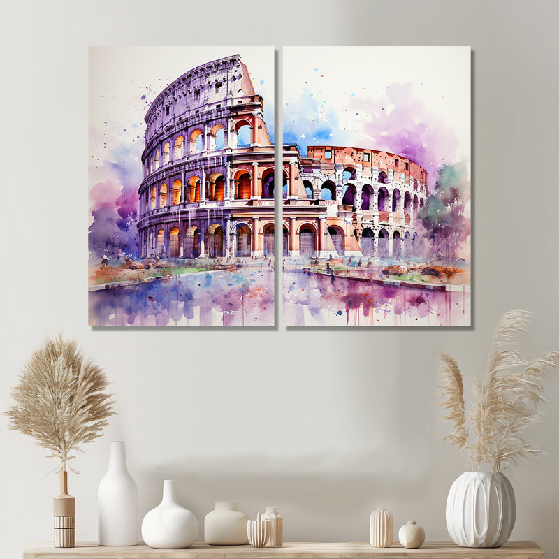 Italie, Colisée romain 2, art mural traditionnel bleu, H 36 po x l 48 po, Toile tendue, Ne s’applique pas