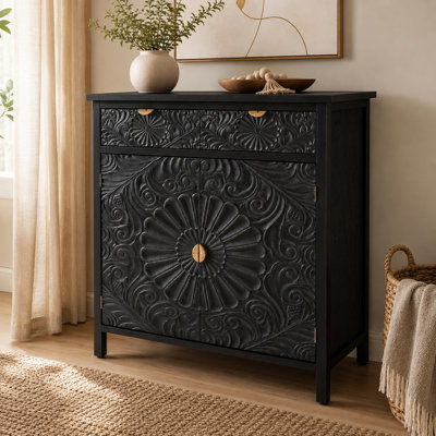 Armoire décorative à motif creux avec 2 portes, 2 tiroirs, tablette réglable