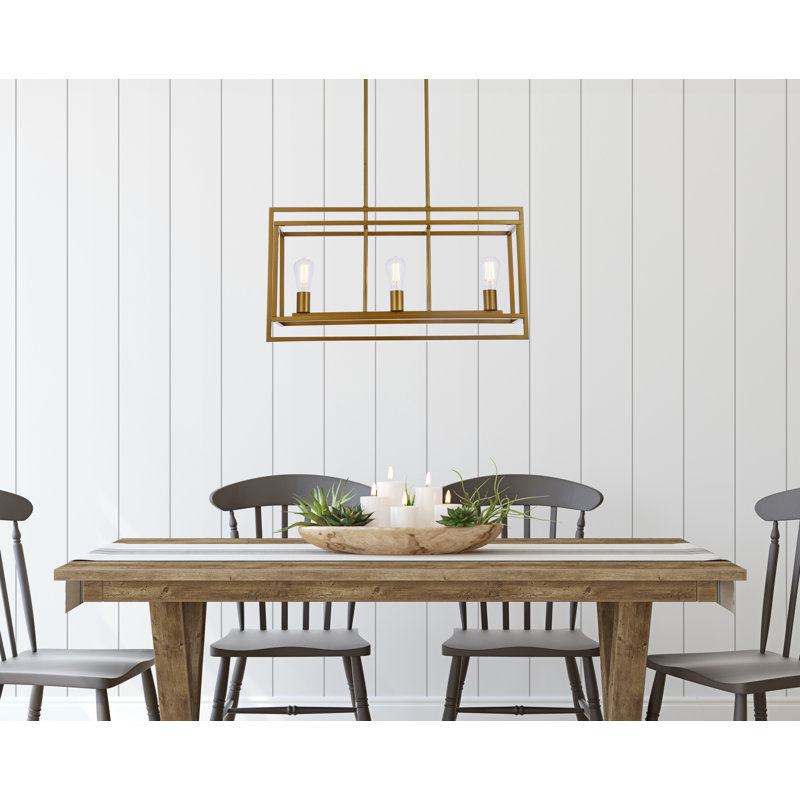 Luminaire suspendu rectangulaire 3 lumières, Laiton