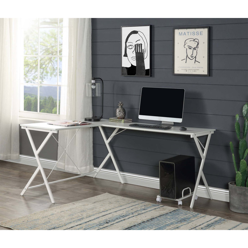Dazenus Finish L-Shape Computer Desk With Sturdy Metal Frame And Spacious Tabletop For Compact Workspaces, White