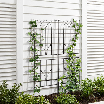 Set of 2  Outdoor Metal Trellises, Freestanding Tall Trellis for Climbing Plants, Garden Trellis for Tomato, Rose and Vine