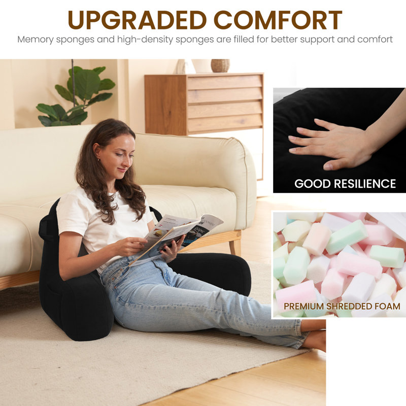 Comfy Backrest Pillow Arm Pillow With Pockets, Black
