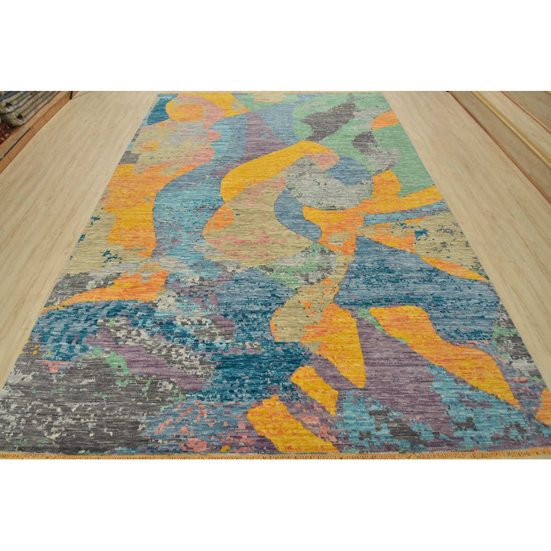 Tapis jaune nouvel âge en laine 9 pi x 12 pi 1 po Myheir