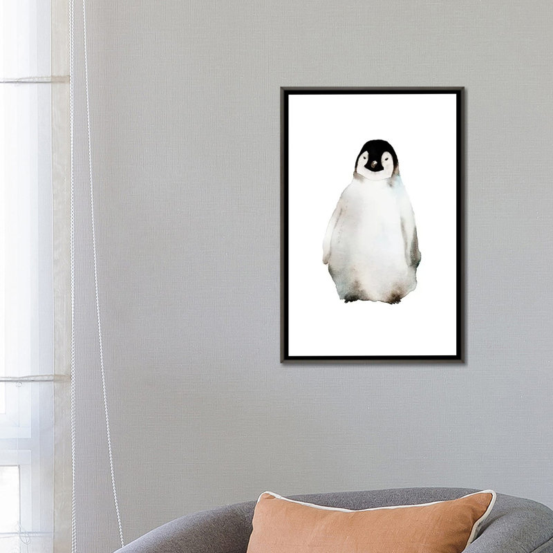 Art pingouin, H 26 po x l 18 po x P 1,5 po, Toile encadrée de bois rustique foncé