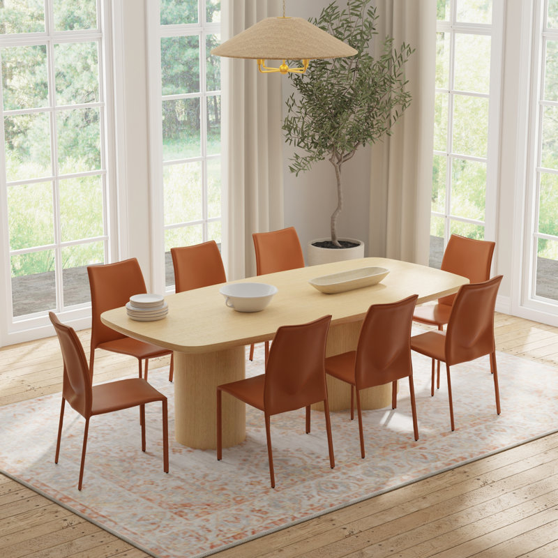 Table de salle à manger Tommi 95 po en chêne et 8 chaises empilables Sokol caramel foncé, 9 Pieces: Table, 8 Chairs