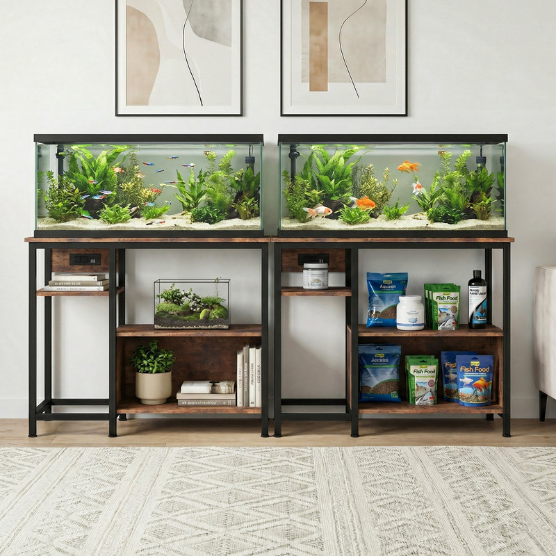 Support d'aquarium de 40 à 50 gallons, support de réservoir de poisson robuste 600LBS avec armoire et prise de courant, Brown