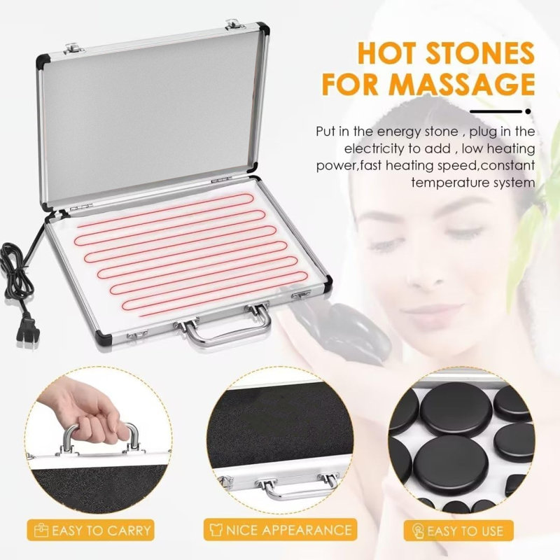 Ensemble de massage 18 pierres avec ensemble de chauffage Hot Stones pour 4 tailles