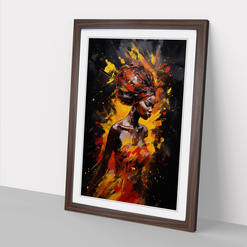 African Woman Action Painting - Framed Print, Walnut Framed, 46cm H x 34cm W x 2cm D