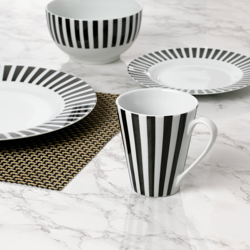 Waterside 24pc Black Split Stripe Porcelain Dinner Set