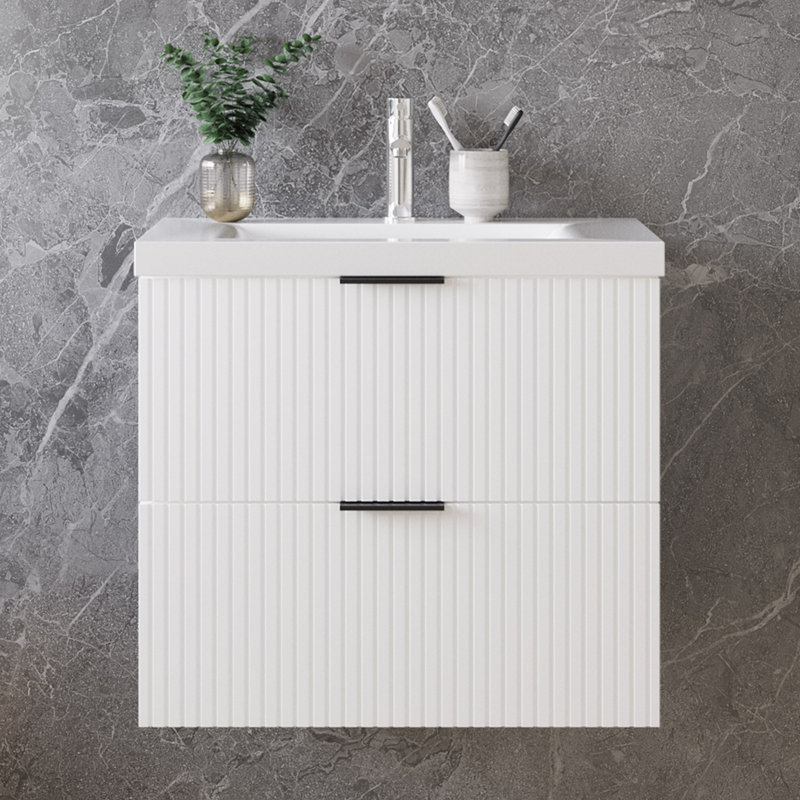 600 mm Wall Mounted Combined Vanity Unit with Integrated Ceramic Basin