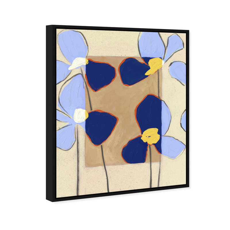 Blue Daisies Print by Oliver Gal, 37" H x 31" W, Black Floater Frame