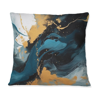 Coussin décoratif bleu foncé et doré à motif de fractales