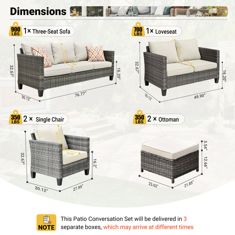 Lovall Premium All-Weather Wicker 9 - Person Patio Conversation Set with Cushions, Beige
