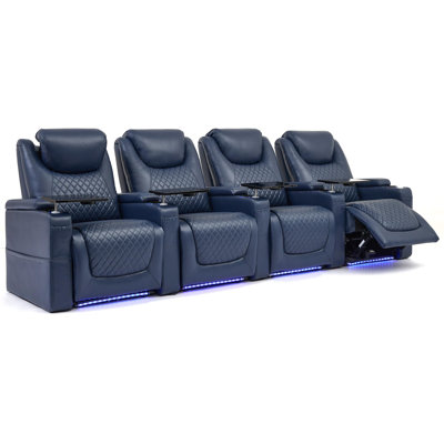 Ahren Seats, Theater Recliner Chair Sofa Game Movie Theater Chairs With 7 Colors Ambient Lighting, Lumbar Pillow, Side Pocket, Tray Table, Power Recli by Ivy Bronx