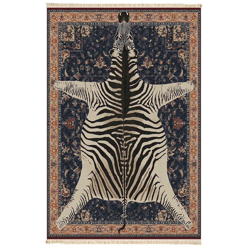 Navy Traditional Print Zebra Pelt Area Rug