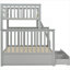 Lit superposé simple au-dessus d'un lit double en bois massif gris classique avec tiroirs de rangement, échelle et garde-corps pour chambres