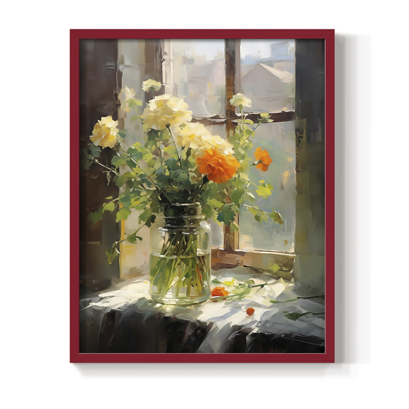 Reproduction encadrée FLORAL Series DCCXCII - bois massif, Rouge, H 15 po x l 12 po