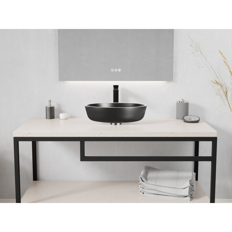 Lavabo de salle de bain vasque circulaire en verre noir mat