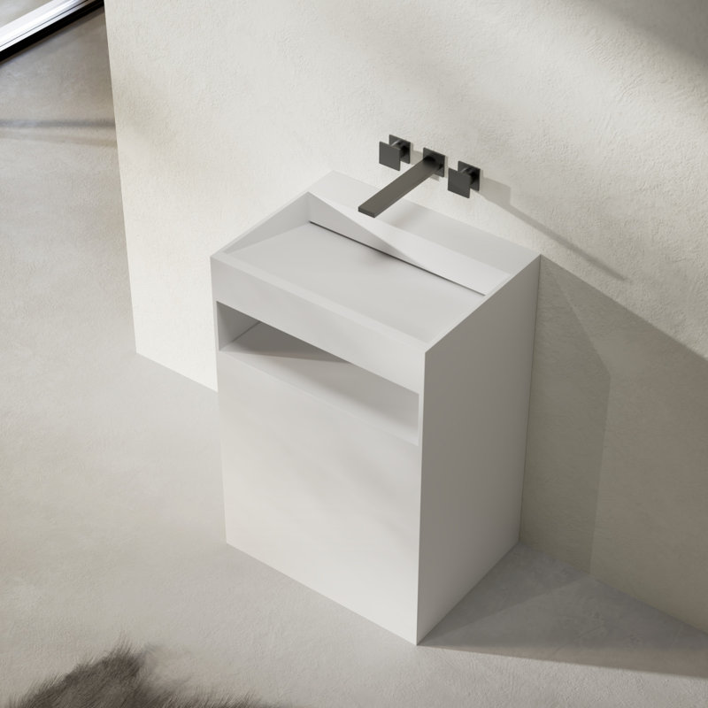 Lavabo de salle de bain piédestal 24 po x 18 po Monblari blanc mat, Blanc mat