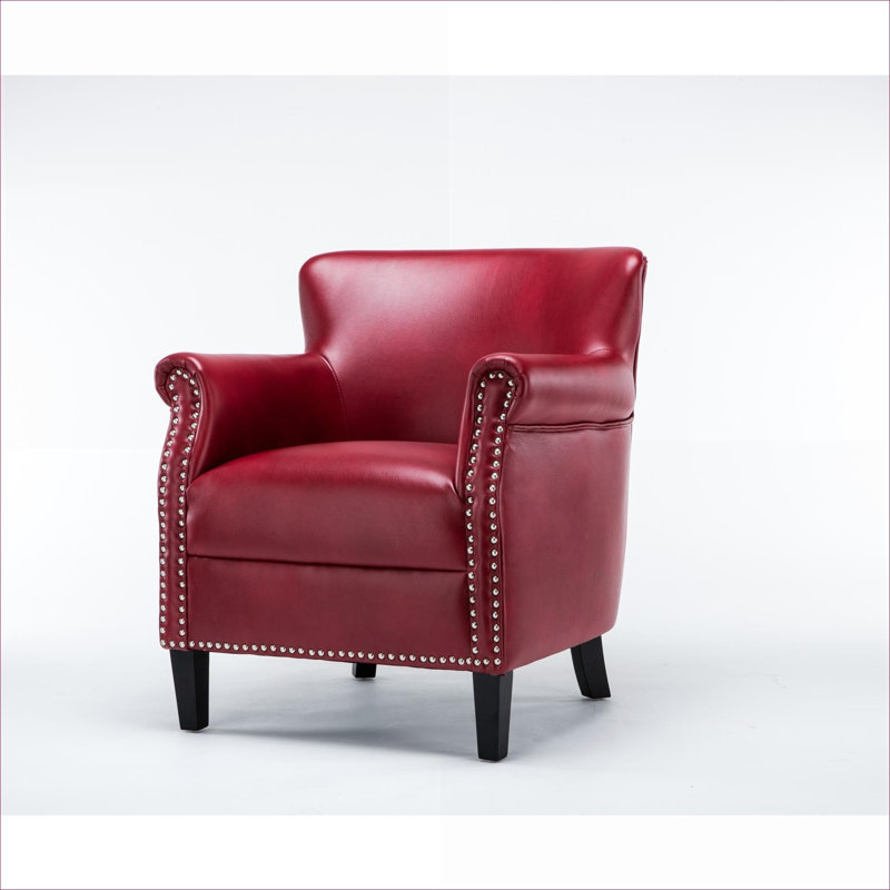 Fauteuil club de luxe compact, siège d'appoint en similicuir de ton rouge pour les coins lecture du salon, Red